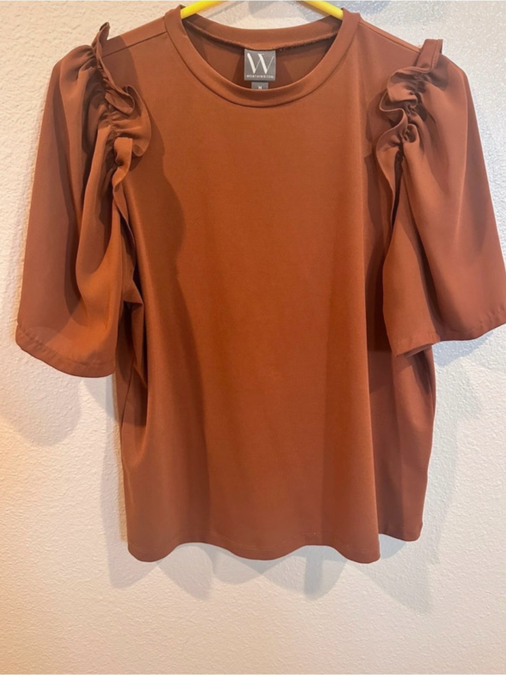 Worthington Ruffle-Shoulder Short Sleeve Top